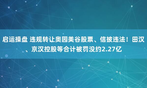 启运操盘 违规转让奥园美谷股票、信披违法！田汉、京汉控股等合计被罚没约2.27亿