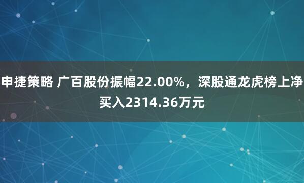 申捷策略 广百股份振幅22.00%，深股通龙虎榜上净买入2314.36万元